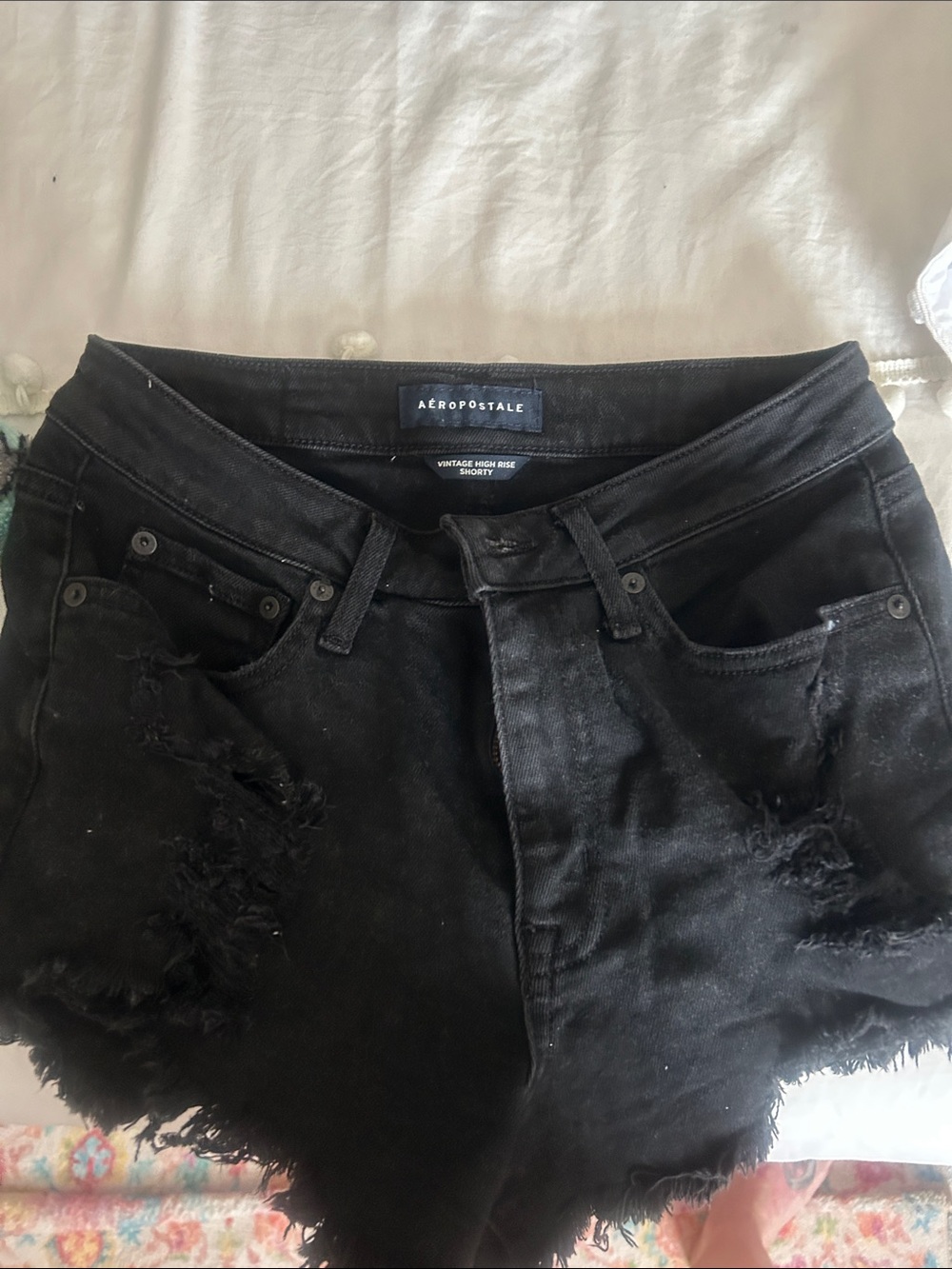 Aeropostale Black Distressed High-Rise Jean Shorts